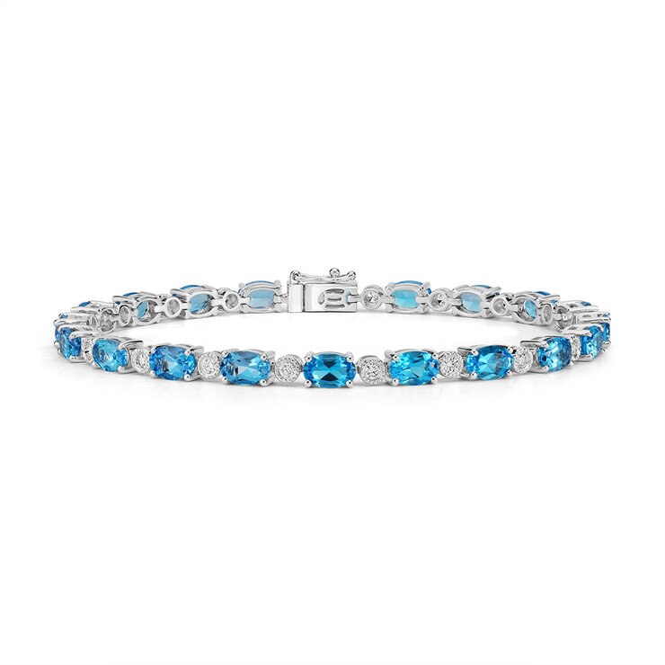 Pulsera de Topacio Azul y Diamantes 0.55ctw, Oro Blanco de 14K — Imagen 1 de 3