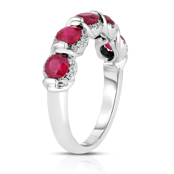 Anillo de Rubí con Diamantes, 0.12ctw, Oro Blanco 14K — Imagen 3 de 4