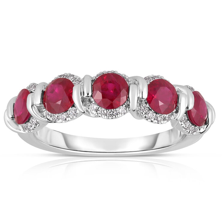 Anillo de Rubí con Diamantes, 0.12ctw, Oro Blanco 14K — Imagen 1 de 4