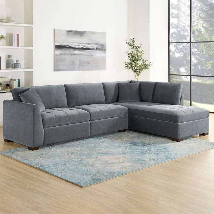 Thomasville, Sofá Seccional Tipo Chaise con Reposapiés Reclinable Eléctrico — Imagen 1 de 4