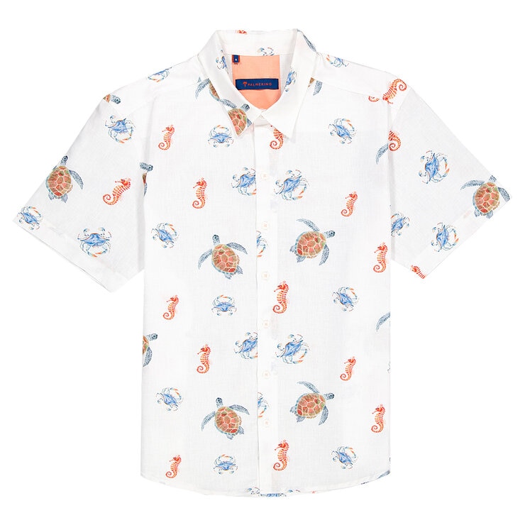 Palmerino, Camisa estampada manga corta, Para Hombre, De algodón, Estampado Atun, Modelo Altantico, Talla Chica — Imagen 2 de 2