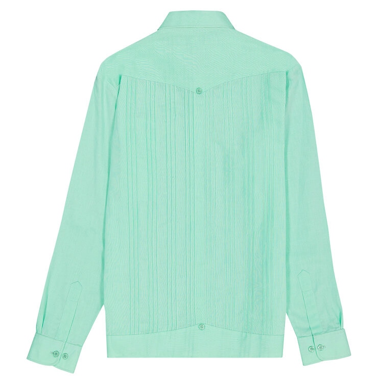 Palmerino, Guayabera Manga Larga, Para hombre, De Lino, Color Verde, Modelo Presidente, Talla Chica — Imagen 2 de 2