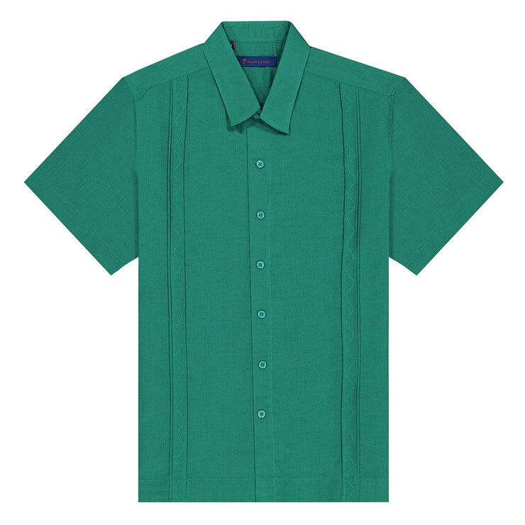 Palmerino, Camisa Guayabera Manga Corta, Para hombre, De Lino, Color Verde, Modelo Turcana, Talla Chica — Imagen 2 de 3
