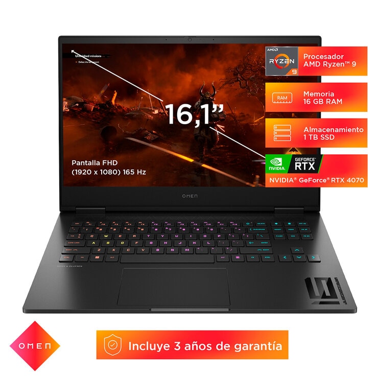 HP Omen Gaming 16-xf0000la Laptop 16.1" Full HD AMD Ryzen 9 16GB 1TB SSD — Imagen 2 de 4