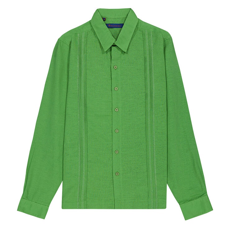 Palmerino, Camisa Manga Larga, Para Caballero, De Lino, Color Verde, Modelo Oasis, Talla Chica — Imagen 1 de 2