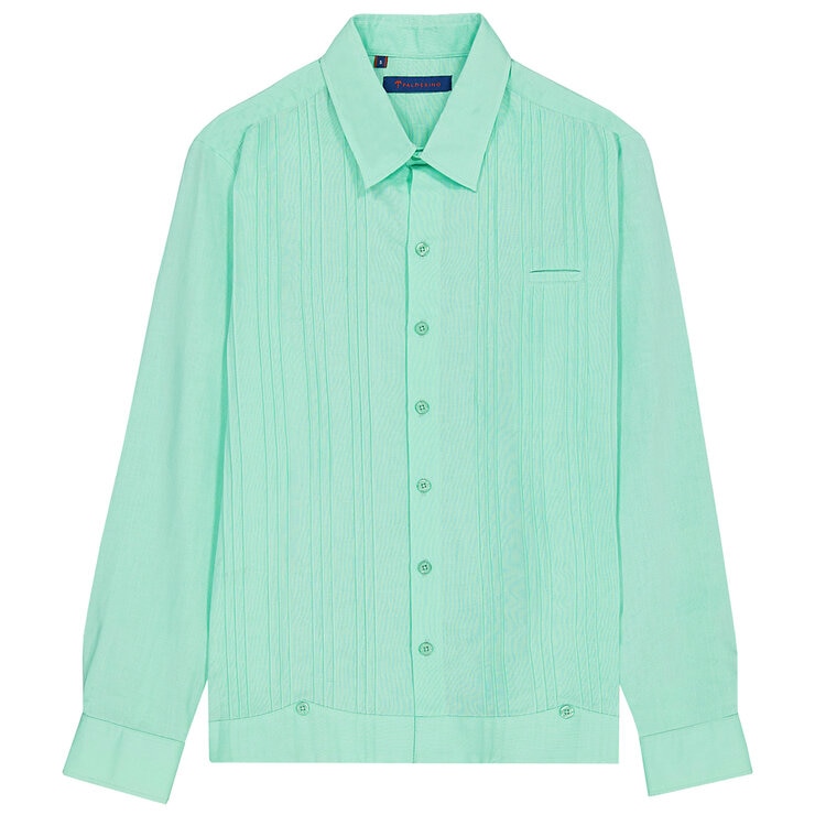 Palmerino, Guayabera Manga Larga, Para hombre, De Lino, Color Verde, Modelo Presidente, Talla Chica — Imagen 1 de 2