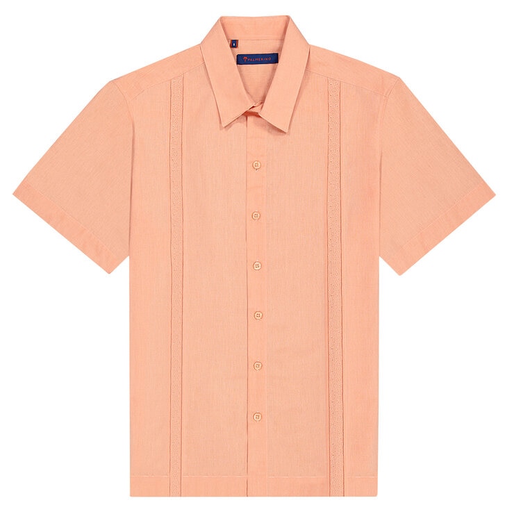 Palmerino, Camisa Guayabera Manga Corta, Para hombre, De Lino, Color Naranja, Modelo Ali, Talla Chica — Imagen 2 de 2