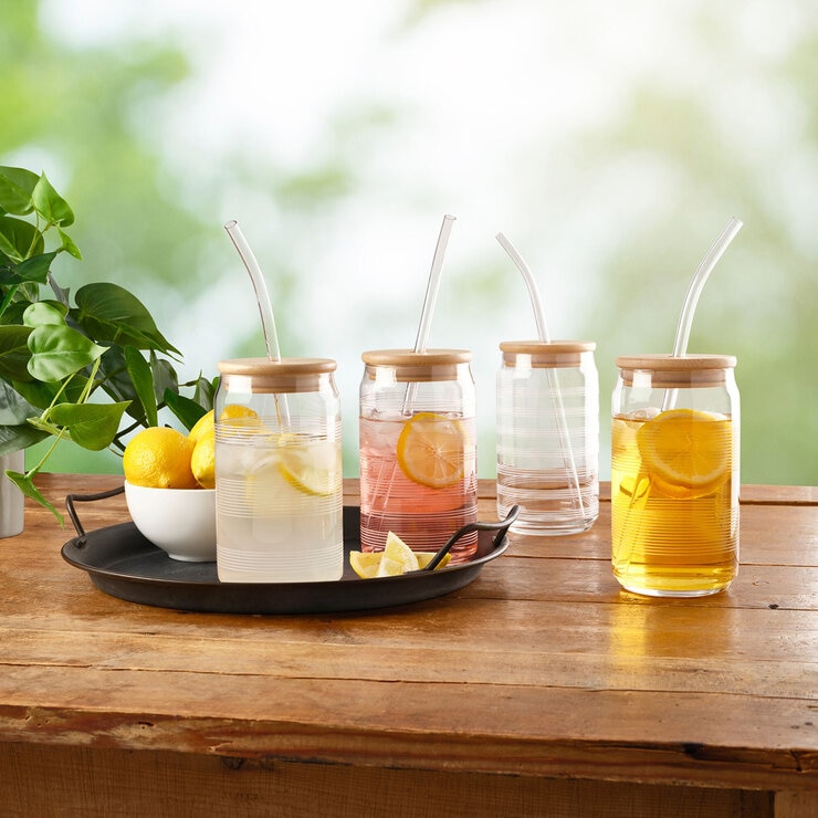 Gourmet Basics by Mikasa Vasos de Vidrio de 532 mL con Tapa y Pajilla — Imagen 1 de 4