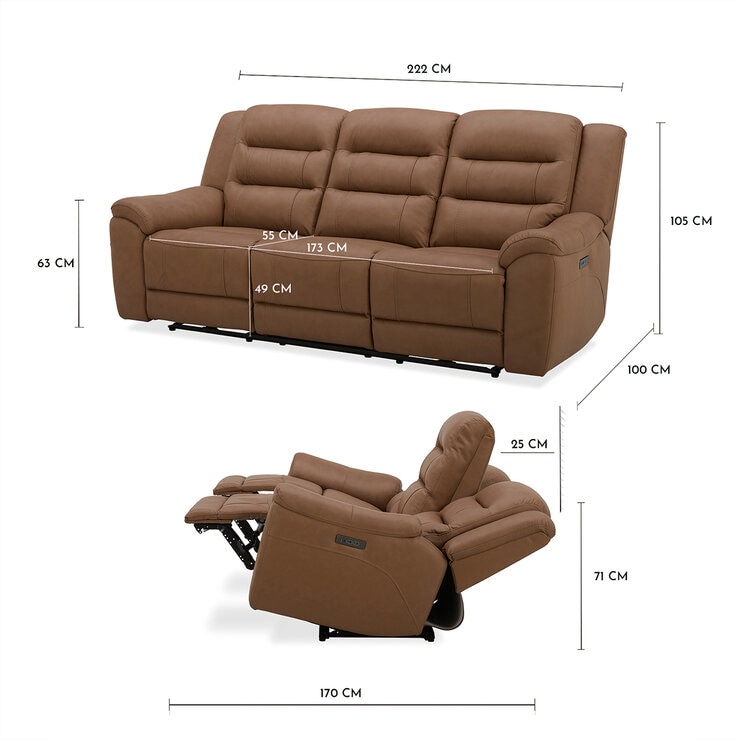 GilmanCreek Furniture, Sofá Reclinable de Piel con Sistema Eléctrico y Reposacabezas — Imagen 4 de 4