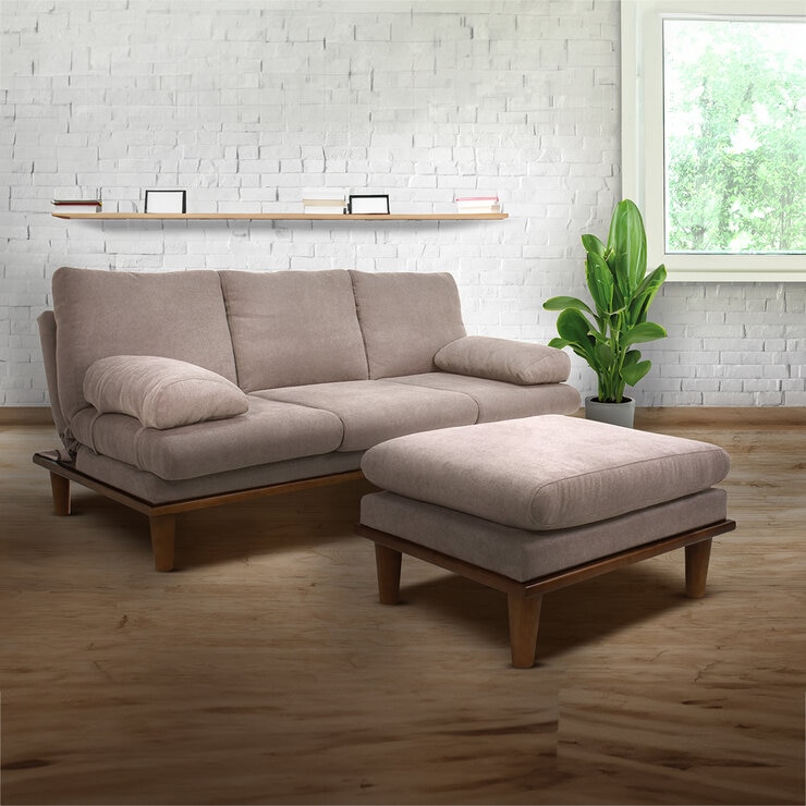 Violanti, Sofá Cama de 3 plazas y Taburete, Color Beige — Imagen 1 de 4