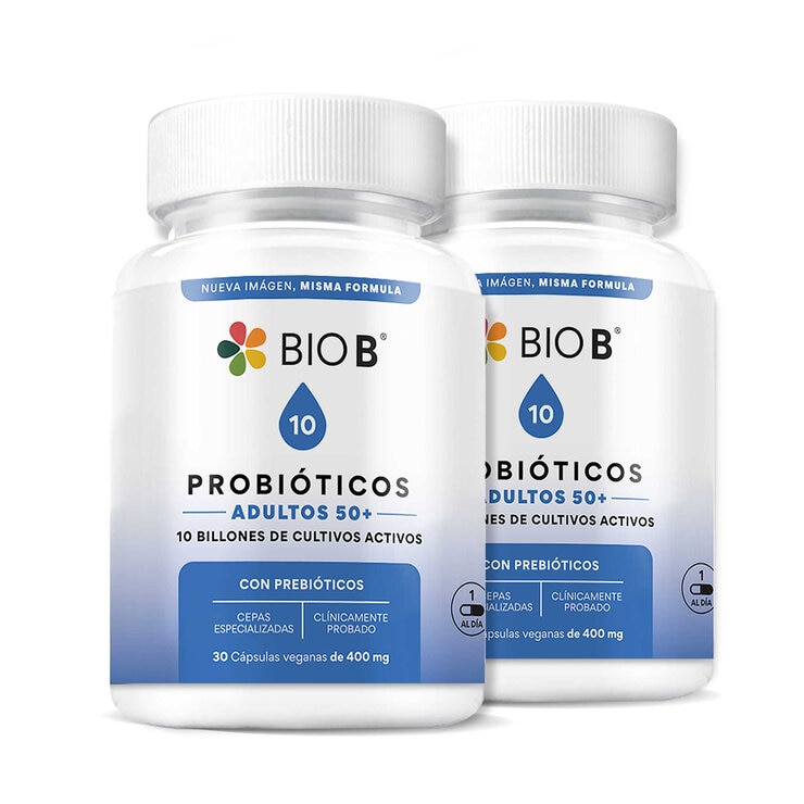 Bio B Probióticos 10 Billones adultos +50 2 Frascos de 30 Cápsulas c/u