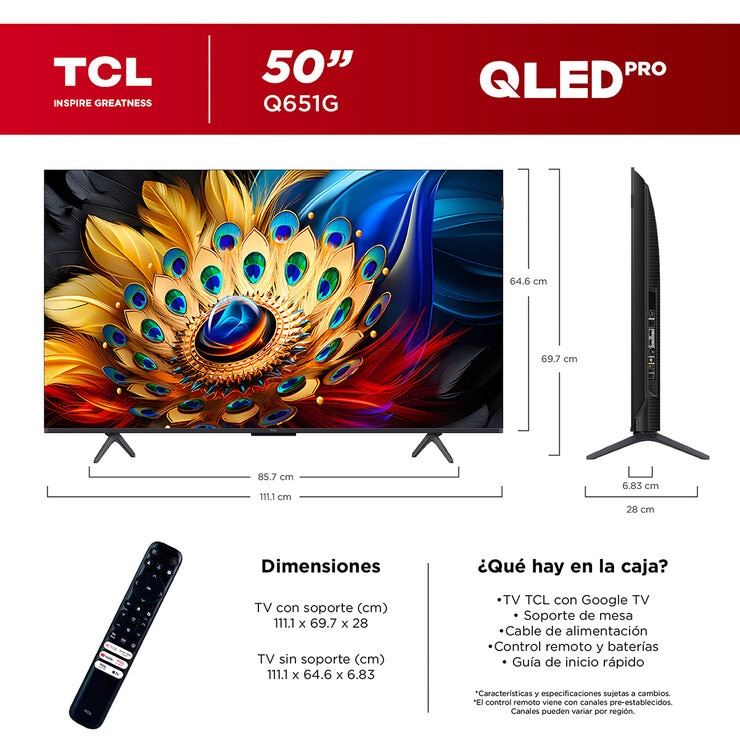 TCL Pantalla 50" 4K QLED Google TV — Imagen 3 de 4