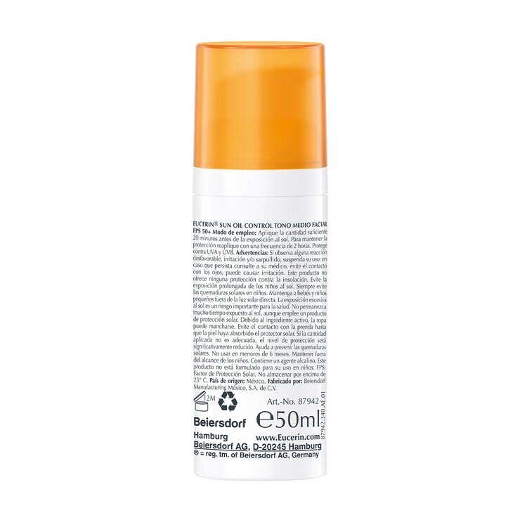 Eucerin Protector Solar FPS 50+ Oil Control Tono Medio 50 ml — Imagen 2 de 3