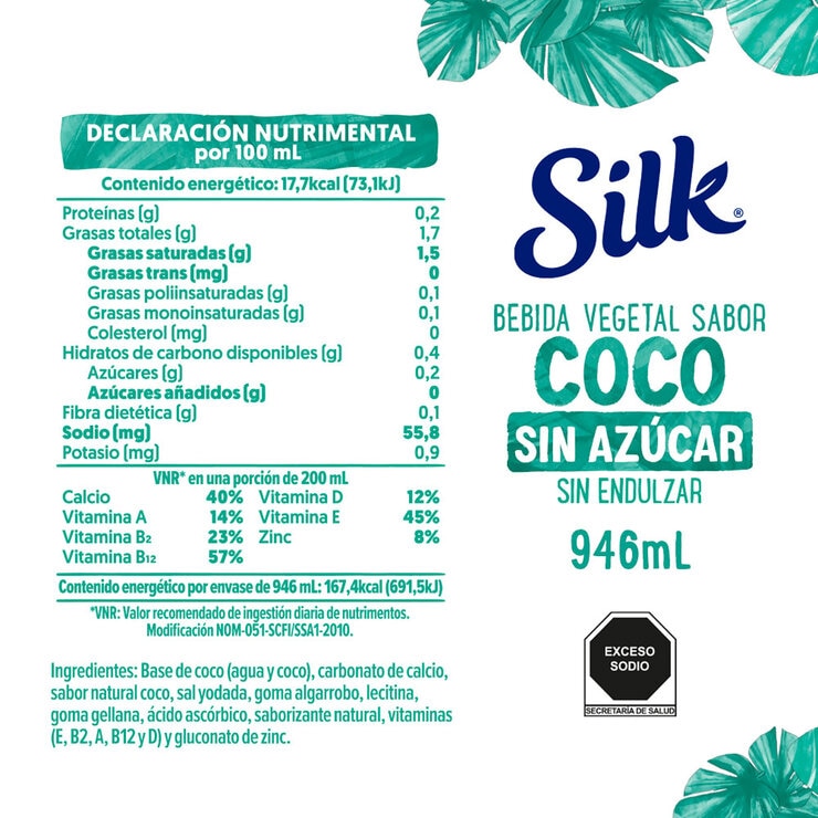 Silk Bebida Vegetal Sabor Coco Sin Azúcar 6 pzs de 946 ml — Imagen 4 de 4