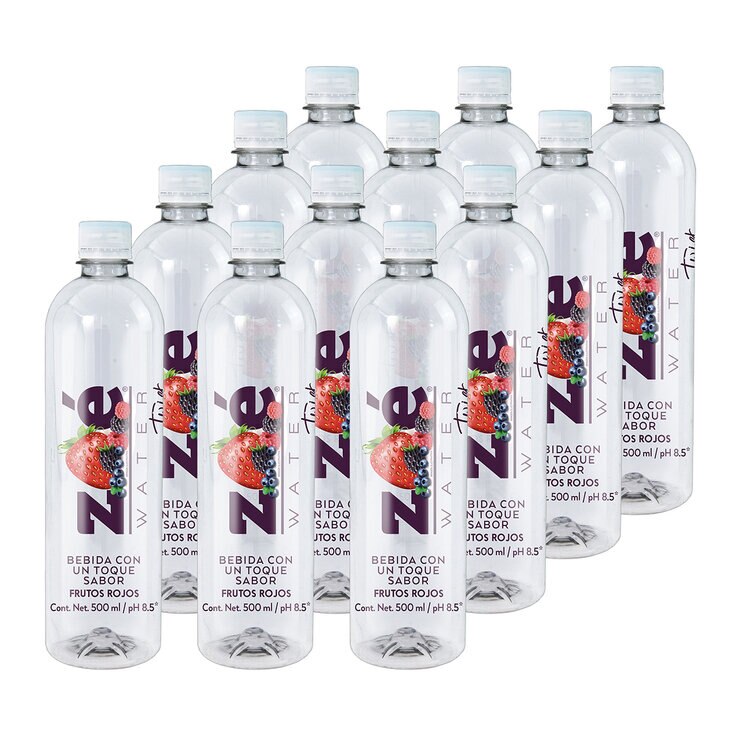 Zoé Water Agua Alcalina Sabor Frutos Rojos 12 pzs de  500 ml — Imagen 1 de 4