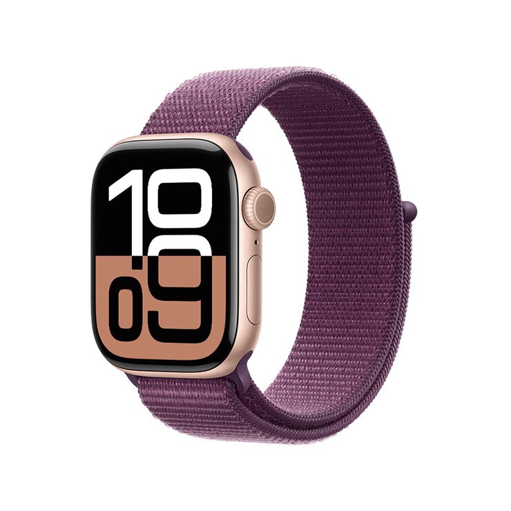 Apple Watch S10 (GPS) Caja de aluminio oro rosa 42mm con correa loop ciruela — Imagen 1 de 4
