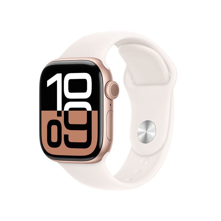 Apple Watch S10 (GPS) Caja de aluminio oro rosa 42mm con correa deportiva rosa rubor — Imagen 1 de 4