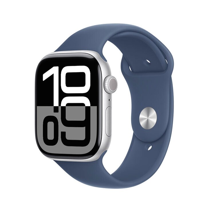 Apple Watch S10 (GPS) Caja de aluminio plata 46mm con correa deportiva azul denim M/L — Imagen 1 de 4