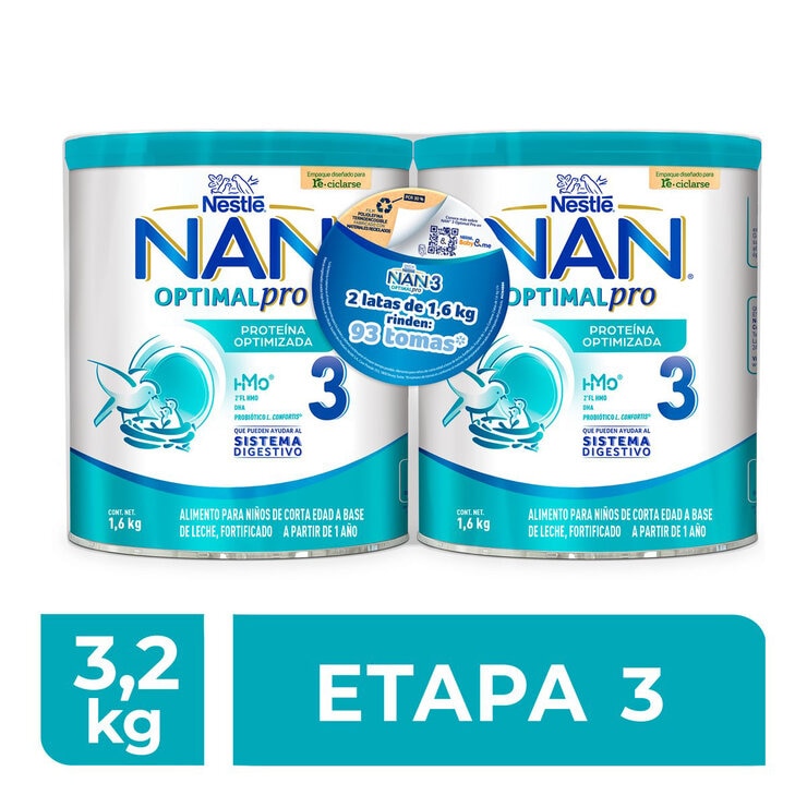 NAN 3 Optimal Pro de 1 a 2 Años 6 Packs de 2 Latas de 1.6kg c/u — Imagen 4 de 4