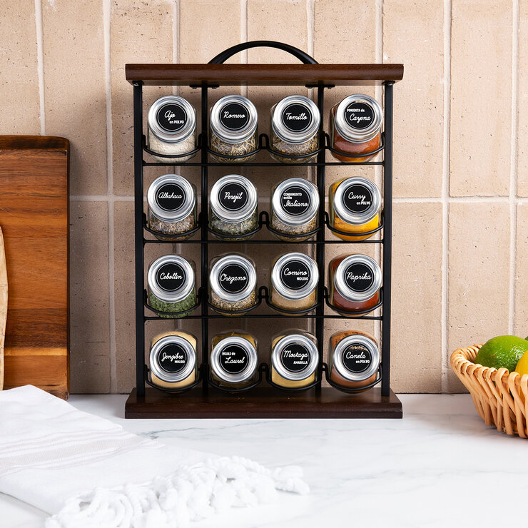 ORII Especiero de Metal y Madera con 16 Frascos — Imagen 1 de 3