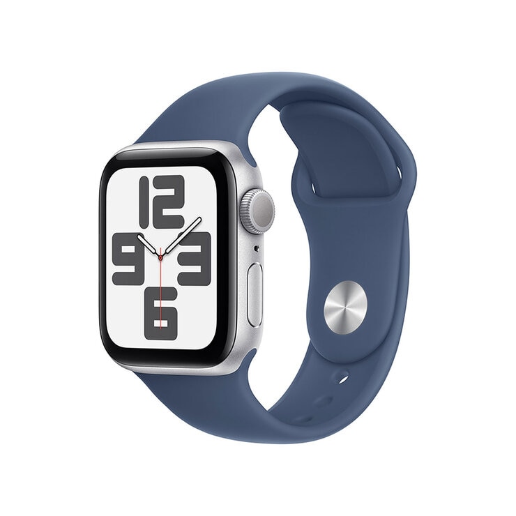 Apple Watch SE (GPS) Caja de aluminio plata 40mm con Correa deportiva azul denim S/M — Imagen 1 de 4