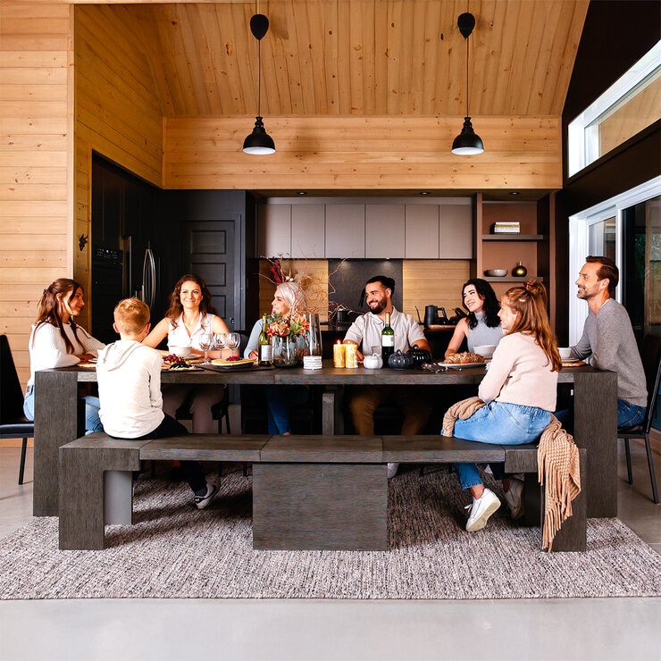 Transformer Table, Set de Comedor Expandible, Capacidad de hasta 12 Personas, 100% Madera, Color Gris Abedul — Imagen 1 de 4