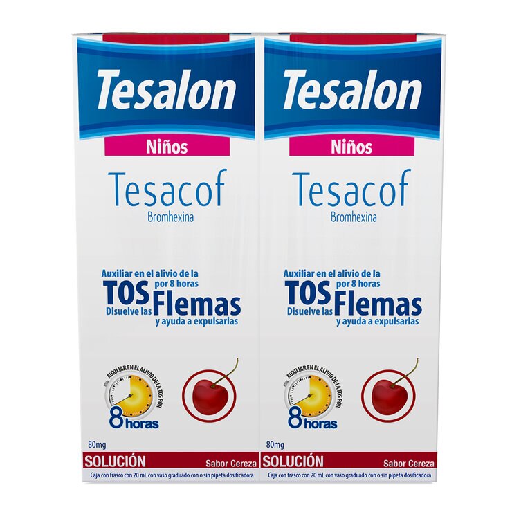 Tesalon Tesacof Niños Bromhexina Sabor cereza 2 Frascos de 80mg — Imagen 1 de 4