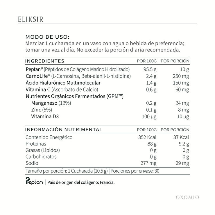 Oxomio Eliksir Colágeno Marino hidrolizado Francés 30 Posiciones — Imagen 3 de 4