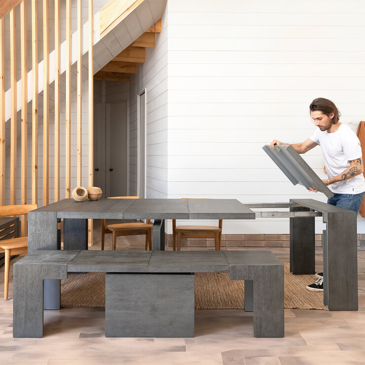 Transformer Table, Set de Comedor Expandible, Capacidad de hasta 12 Personas, 100% Madera, Color Gris Abedul — Imagen 3 de 4