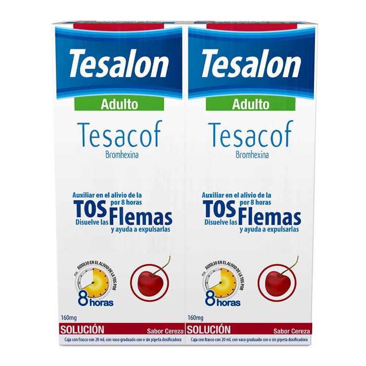 Tesalon Tesacof Adulto Bromhexina Sabor Cereza 2 Frascos de 160mg c/u — Imagen 1 de 4