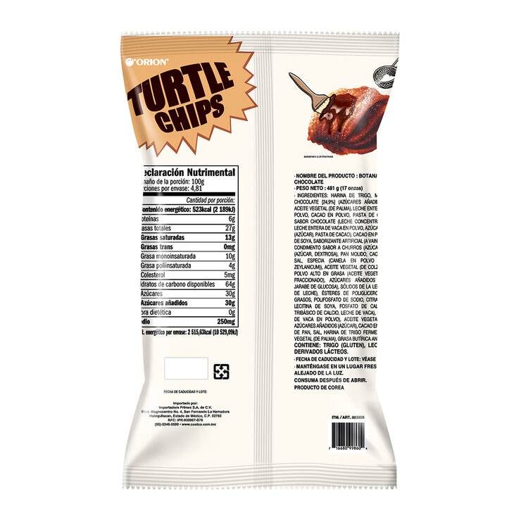 Orion Turtle Chips Botanas Sabor Chocolate 481 g — Imagen 2 de 2