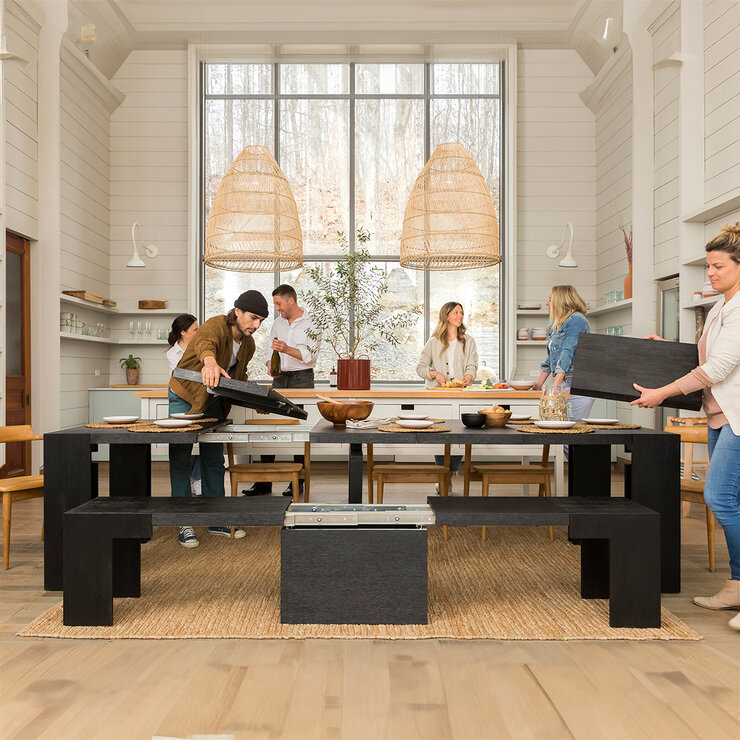 Transformer Table, Set de Comedor Expandible, Capacidad de hasta 12 Personas, 100% Madera, Color Negro Encino — Imagen 1 de 4