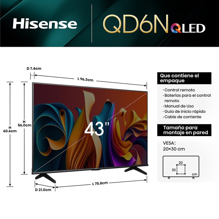 Hisense Pantalla 43"  QLED 4K Smart TV — Imagen 3 de 4