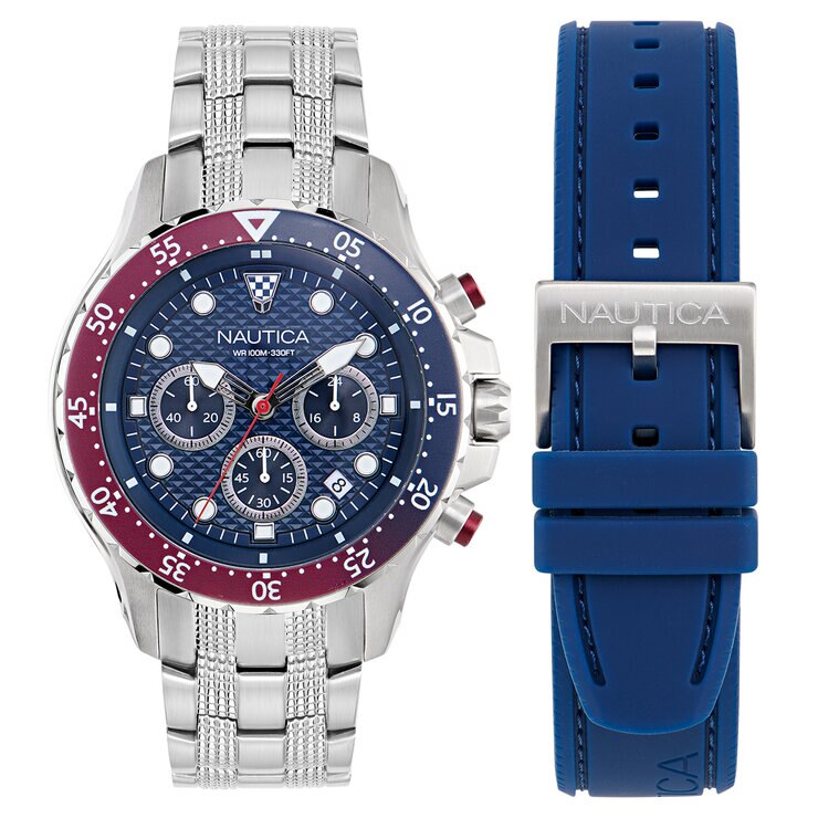Box Set Reloj Nautica NST Brazalete Plata y Correa Azul NAPNSF407 — Imagen 1 de 4