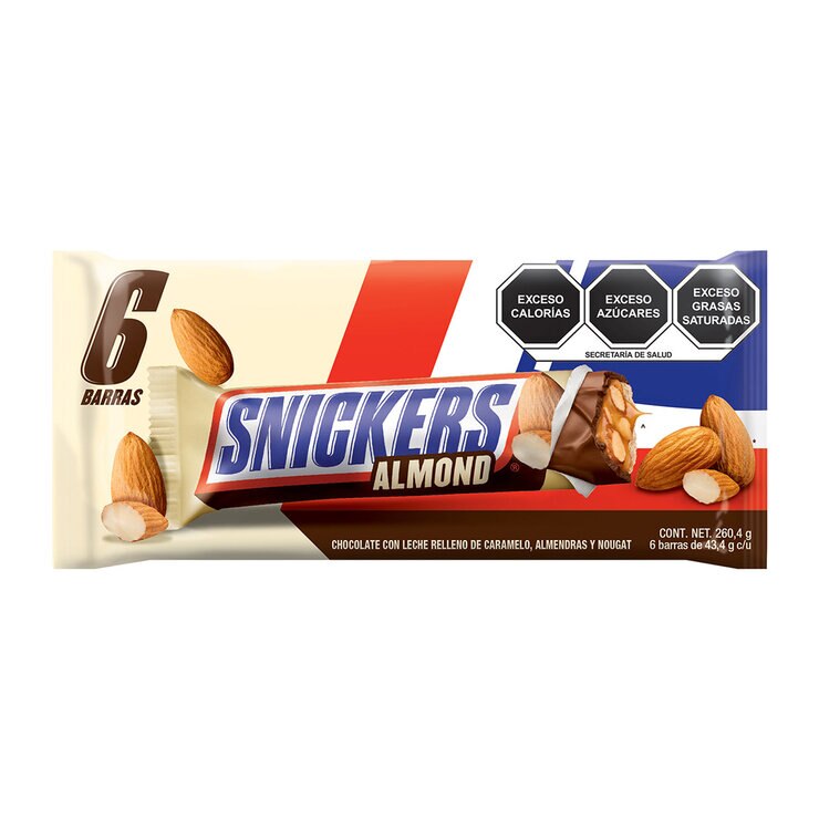 Snickers Almendra Barra de Chocolate con Leche 6 pzas de 43.4 g — Imagen 1 de 4