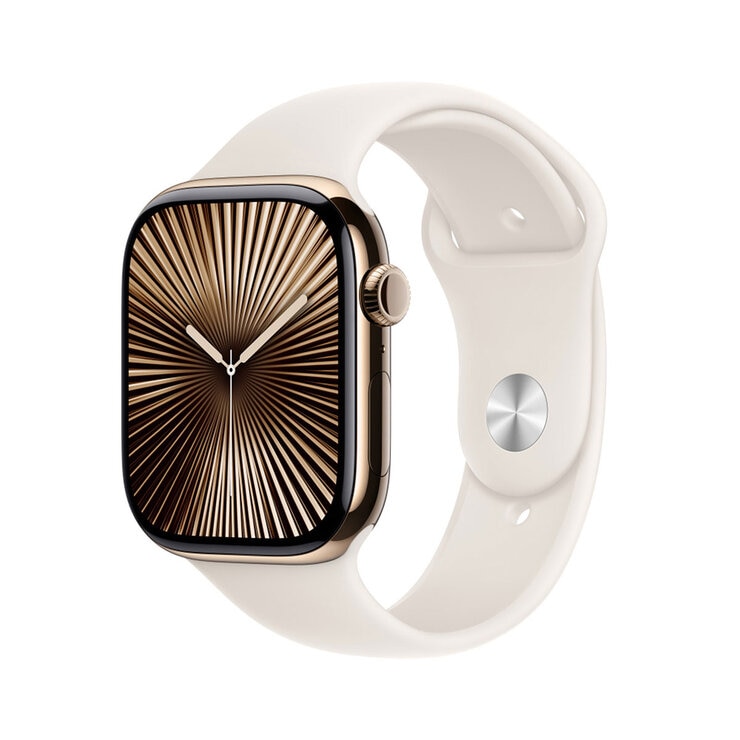 Apple Watch S10 (GPS + Cellular) Caja de titanio oro 46mm con correa deportiva blanco estrella M/L — Imagen 1 de 4