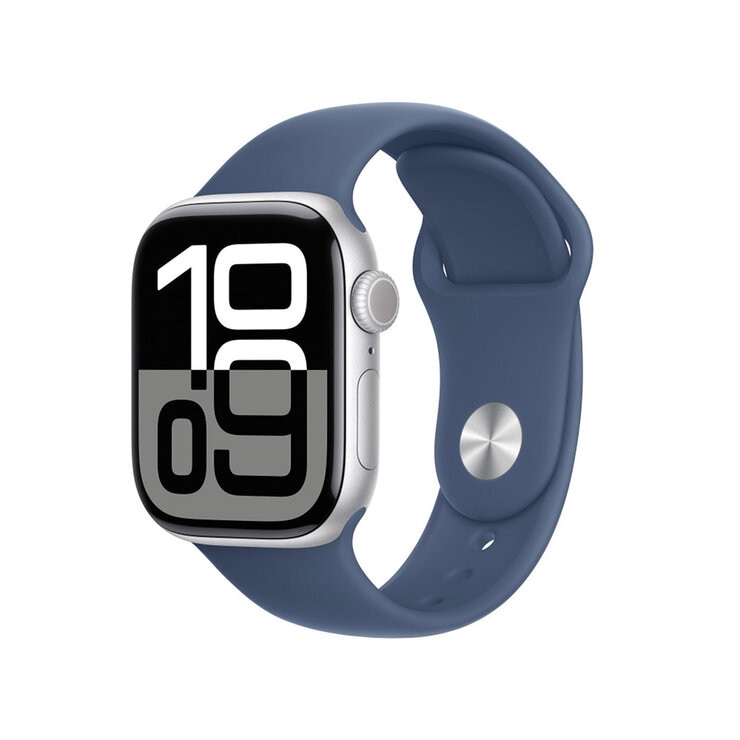 Apple Watch S10 (GPS + Cellular) Caja de aluminio plata 42mm con correa deportiva azul denim S/M — Imagen 1 de 4