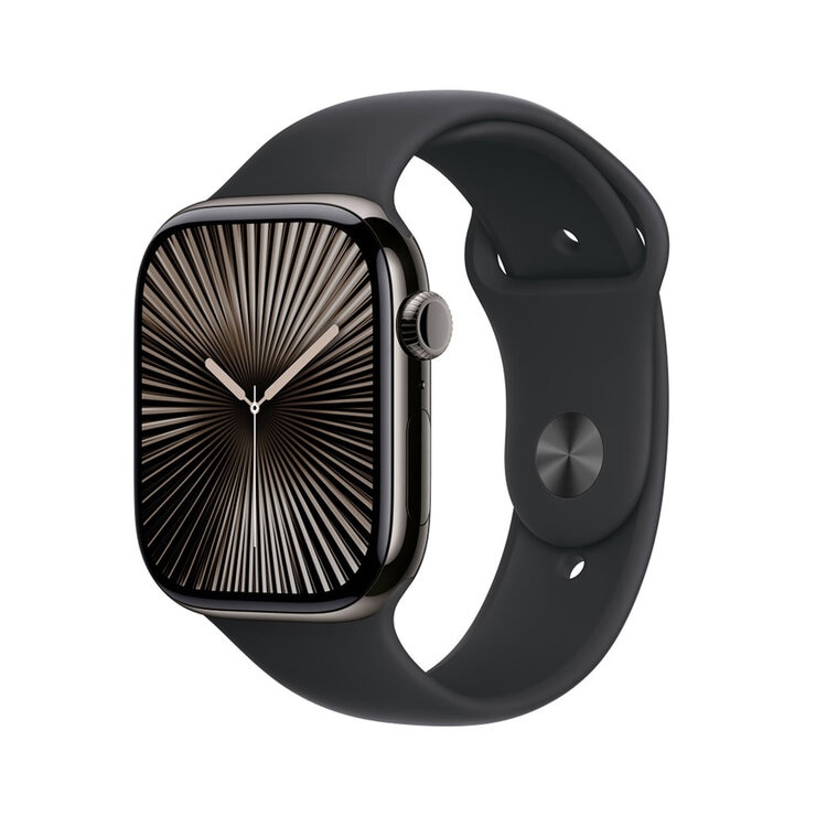 Apple Watch S10 (GPS + Cellular) Caja de titanio pizarra 46mm con correa deportiva negro M/L — Imagen 1 de 4