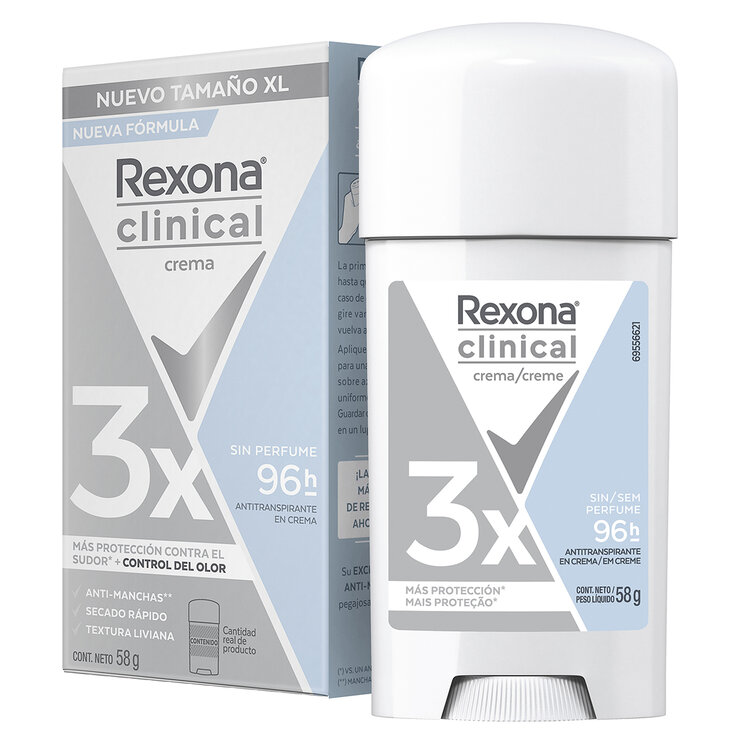 Rexona Clinical Antitranspirante en Crema Unisex Sin Aroma 4 pzas de 58 gr — Imagen 2 de 4
