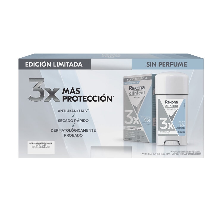 Rexona Clinical Antitranspirante en Crema Unisex Sin Aroma 4 pzas de 58 gr — Imagen 4 de 4