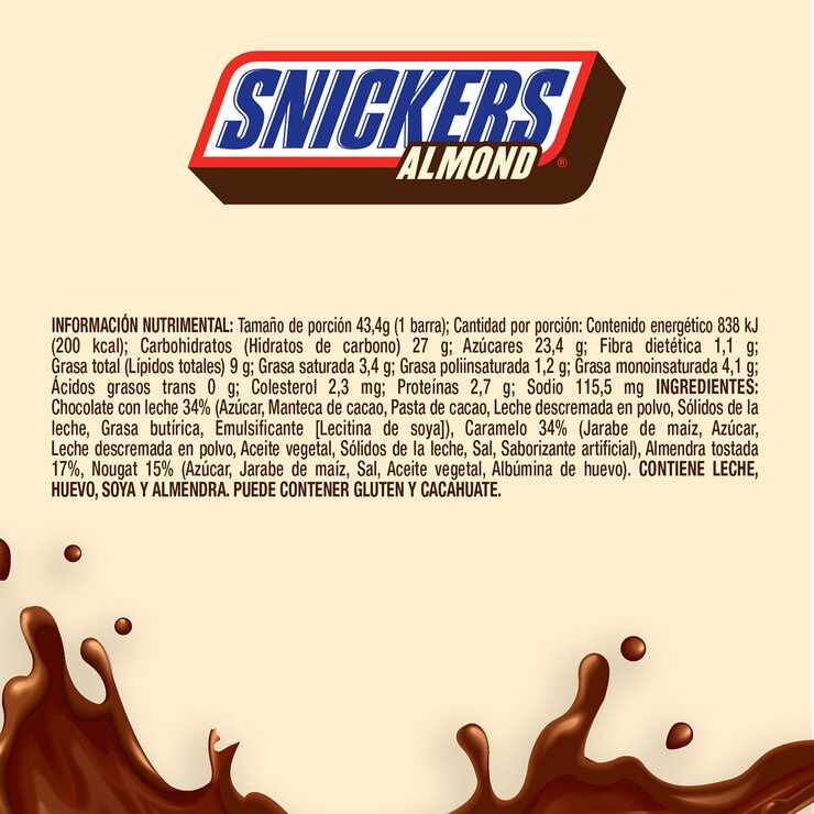 Snickers Almendra Barra de Chocolate con Leche 6 pzas de 43.4 g — Imagen 4 de 4
