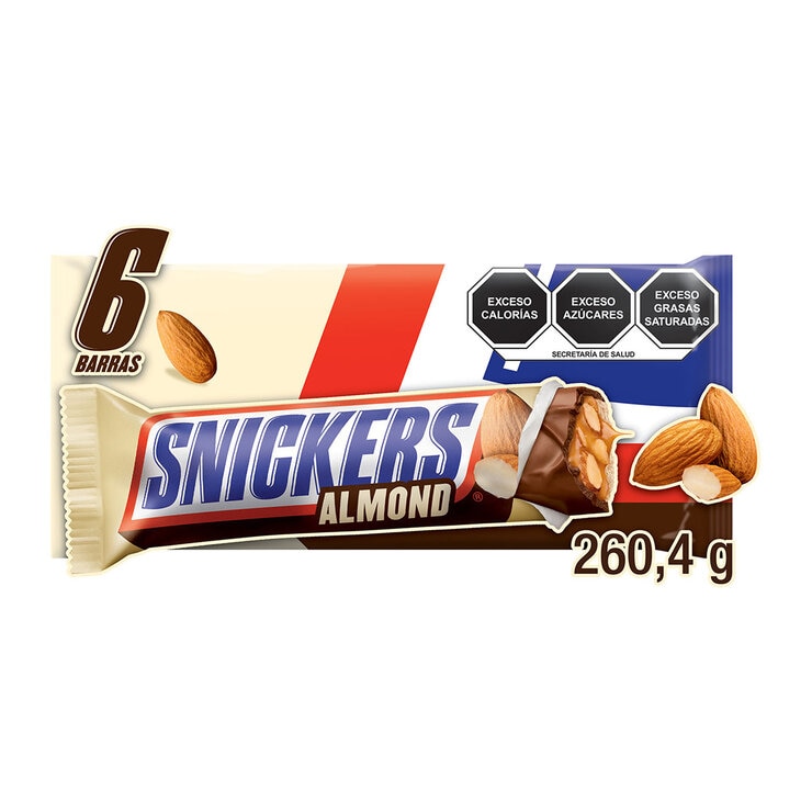 Snickers Almendra Barra de Chocolate con Leche 6 pzas de 43.4 g — Imagen 3 de 4