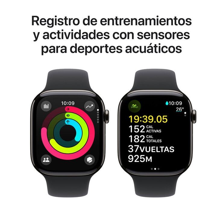 Apple Watch S10 (GPS + Cellular) Caja de titanio pizarra 46mm con correa deportiva negro M/L — Imagen 3 de 4