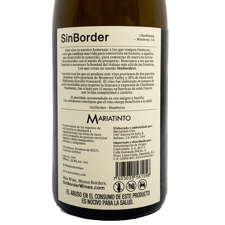 Vino Blanco Sinborder Chardonnay 750 ml — Imagen 3 de 4