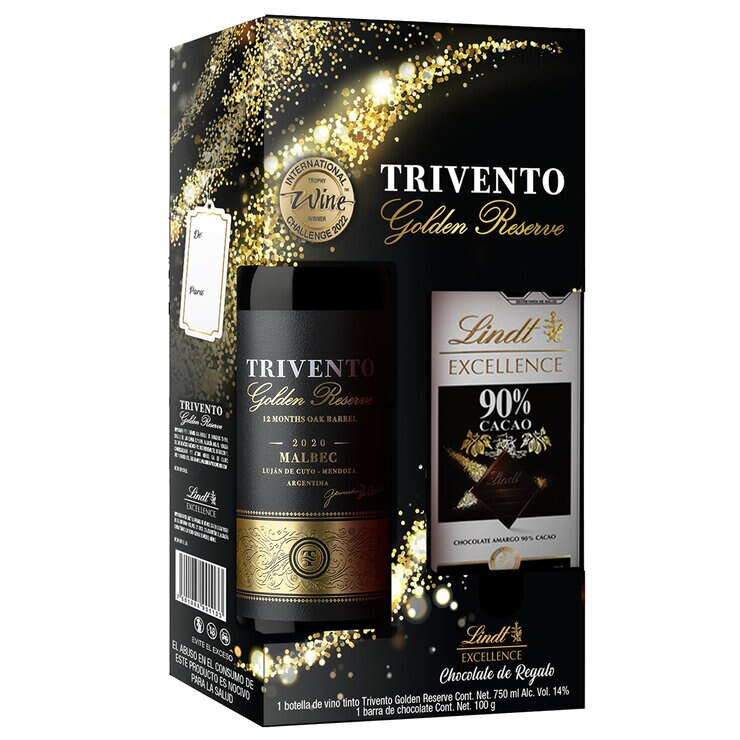 Vino Tinto Trivento Golden Reserve Malbec 750 ml + Lind Barra de Chocolate Amargo 100 g — Imagen 1 de 4