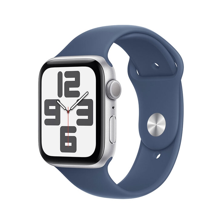 Apple Watch SE (GPS) Caja de aluminio plata 44mm con Correa deportiva azul denim M/L — Imagen 1 de 4
