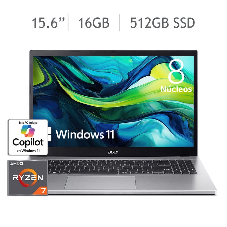 ACER Aspire 3 Laptop 15.6" Full HD AMD Ryzen 7 16GB 512GB SSD — Imagen 1 de 4