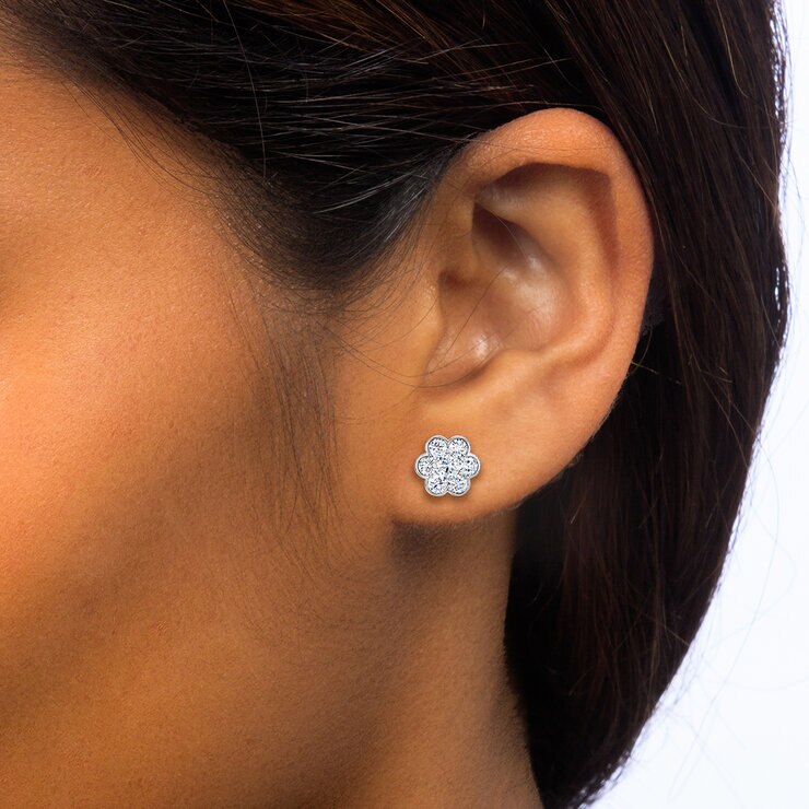 Aretes, 1.30ctw Diamantes, Oro Blanco de 14K — Imagen 3 de 4