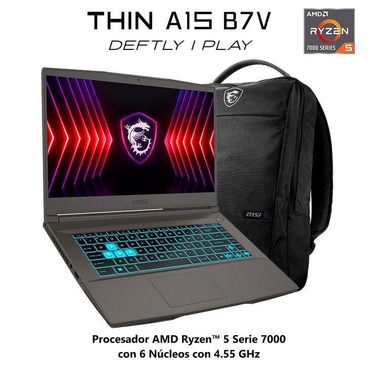 MSI Thin Gaming A15 Laptop 15.6" Full HD AMD Ryzen 5 16GB 512GB SSD + Mochila — Imagen 2 de 4
