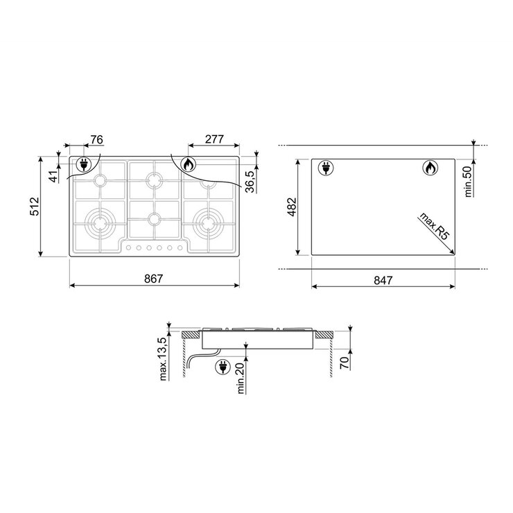 Smeg Parrilla de Gas 6 quemadores 90cm — Imagen 3 de 4